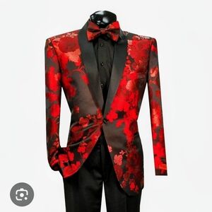 Stylish Red Floral Men's Tuxedo Jacket